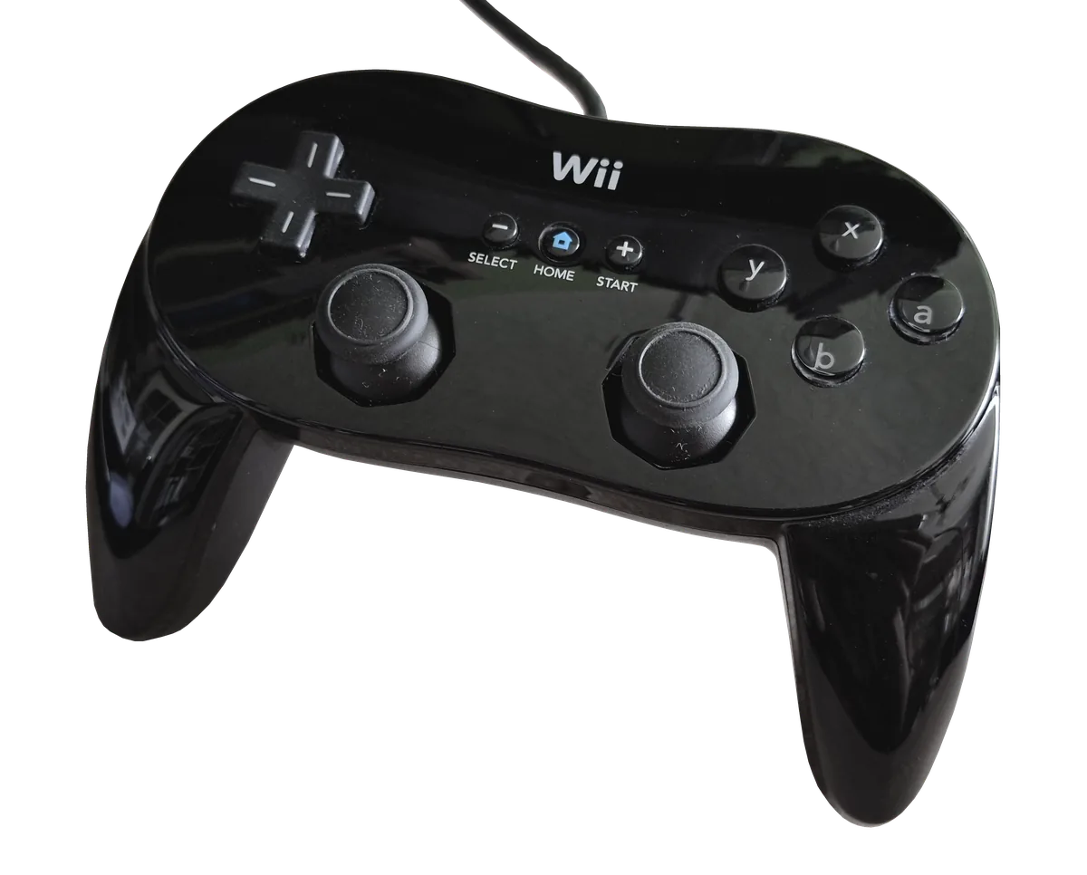 Zwarte Wii Classic Controller Pro met twee handgrepen
