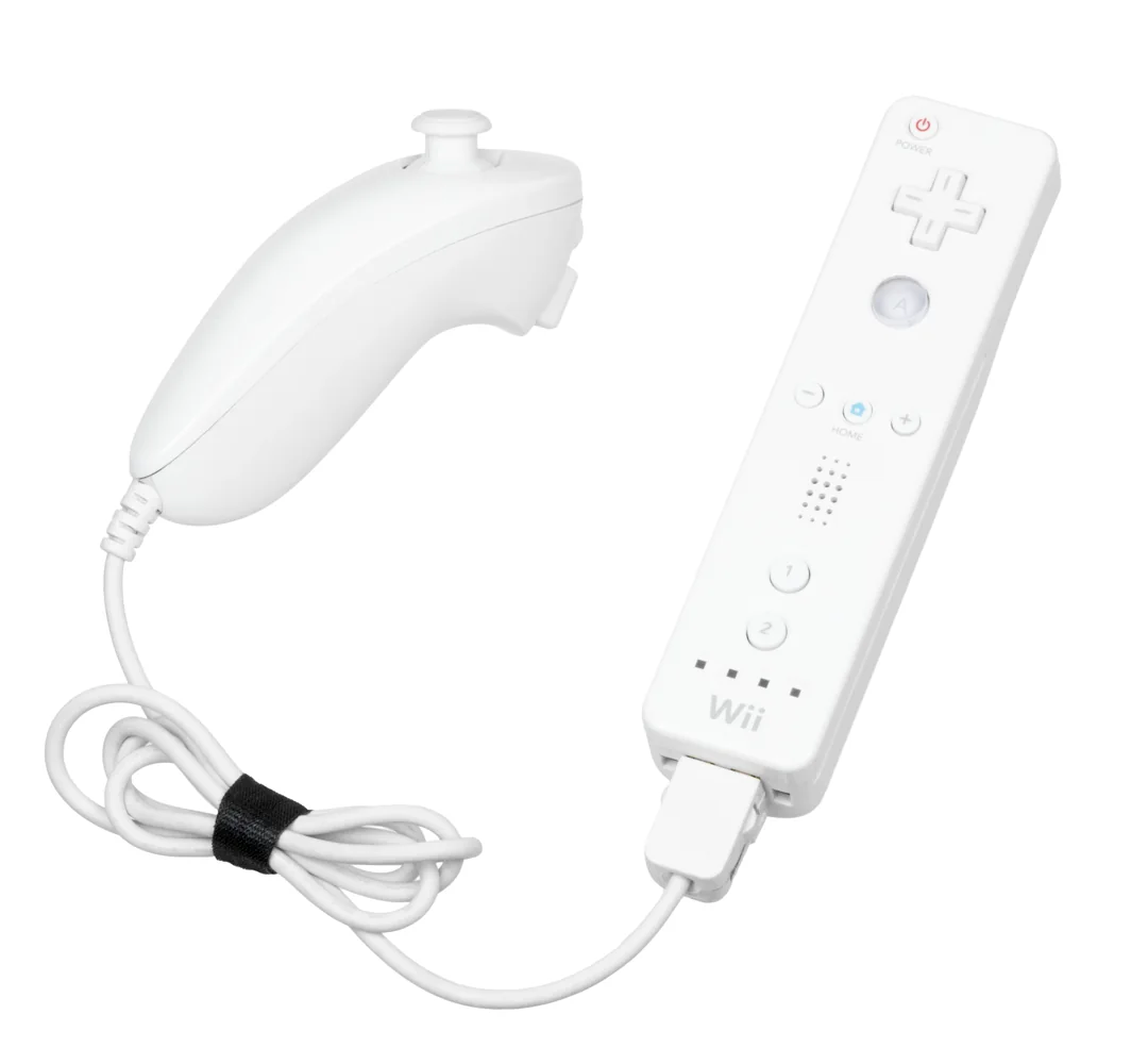 Wii Remote aangesloten op een Nunchuk