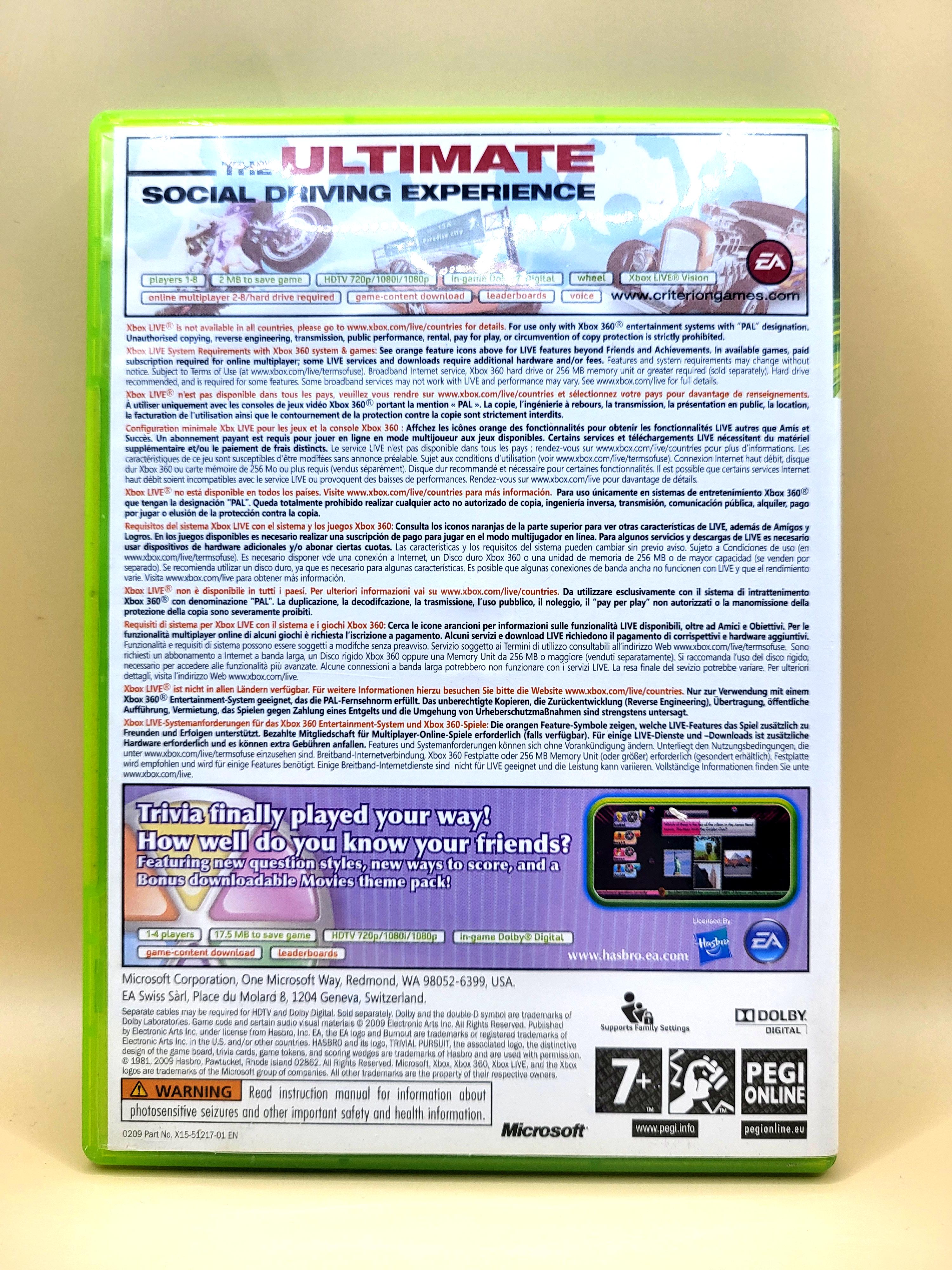 Burnout Paradise Ultimate Box & Trivial Pursuit Xbox 360 Achterkant