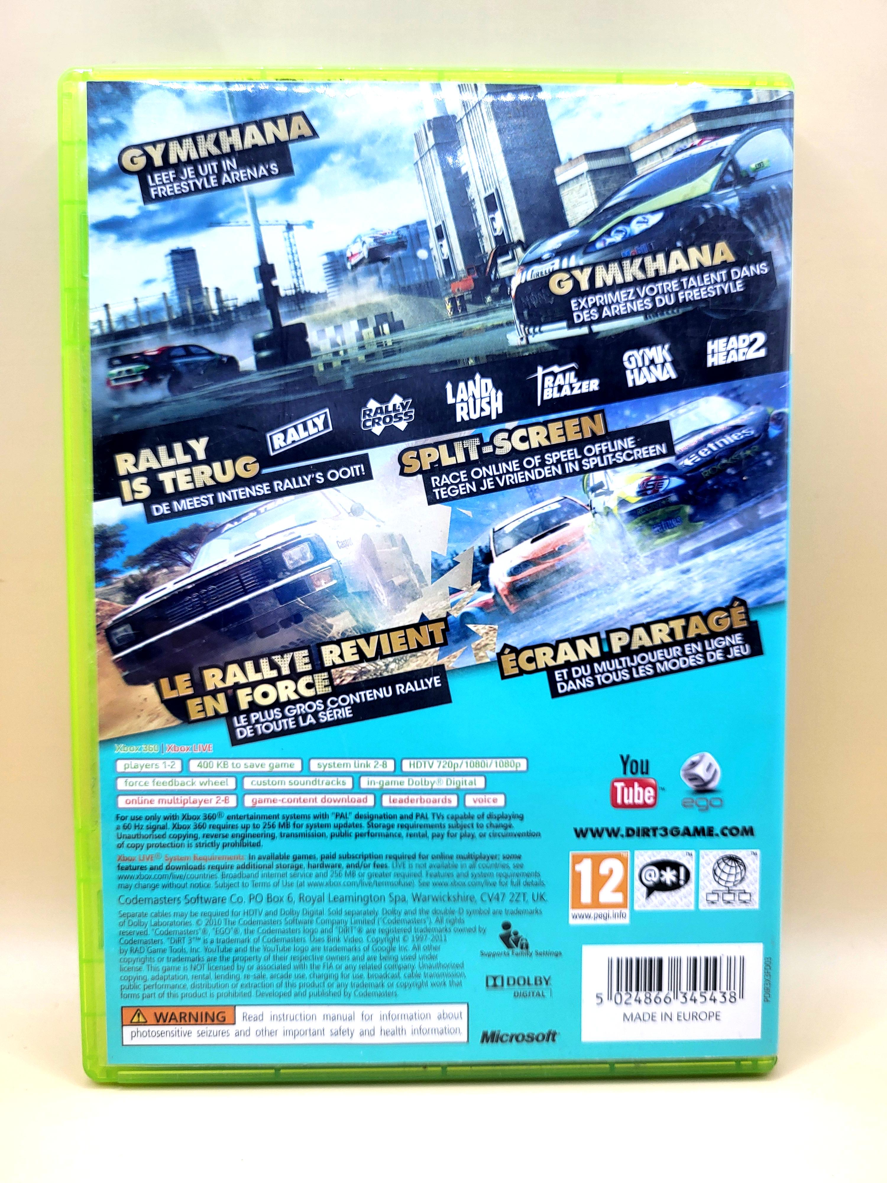 Dirt 3 Xbox 360 Achterkant