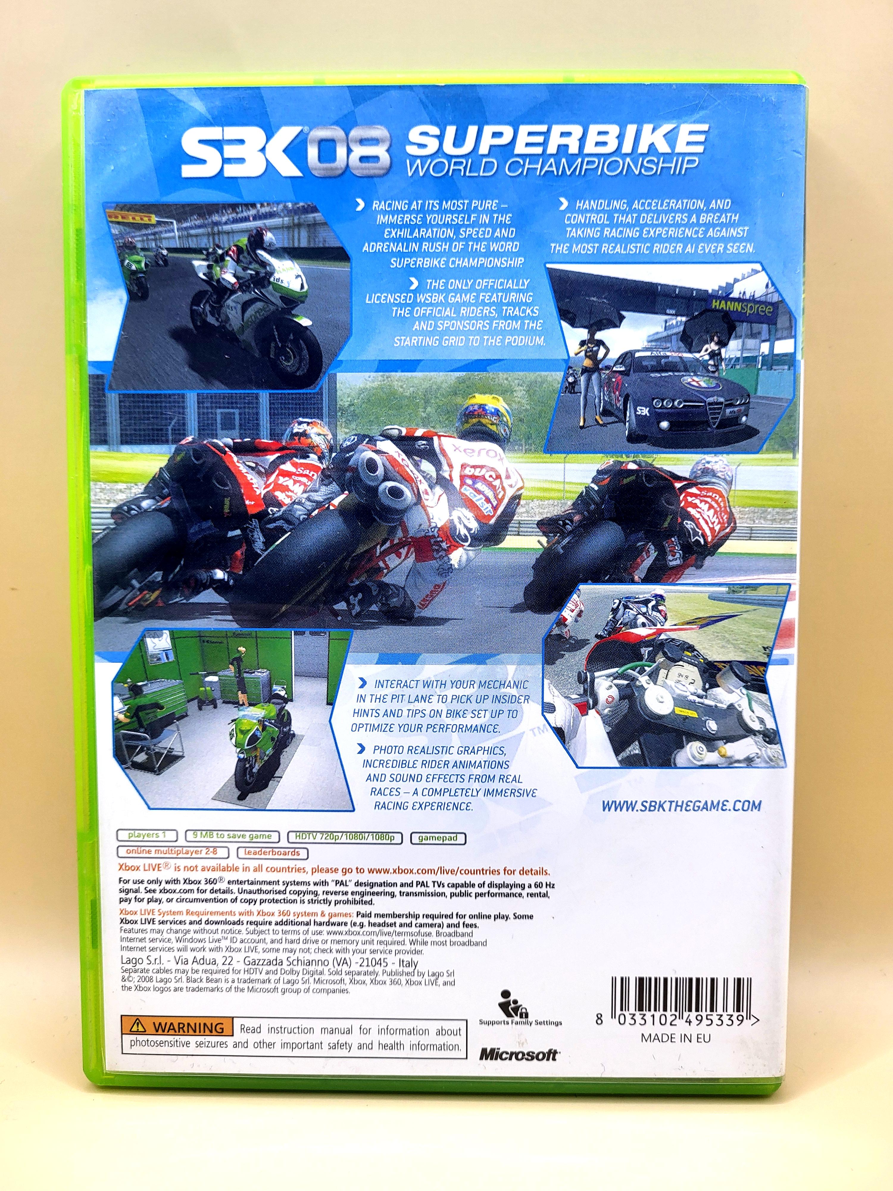 SBK 08 Superbike World Championship Xbox 360 Achterkant