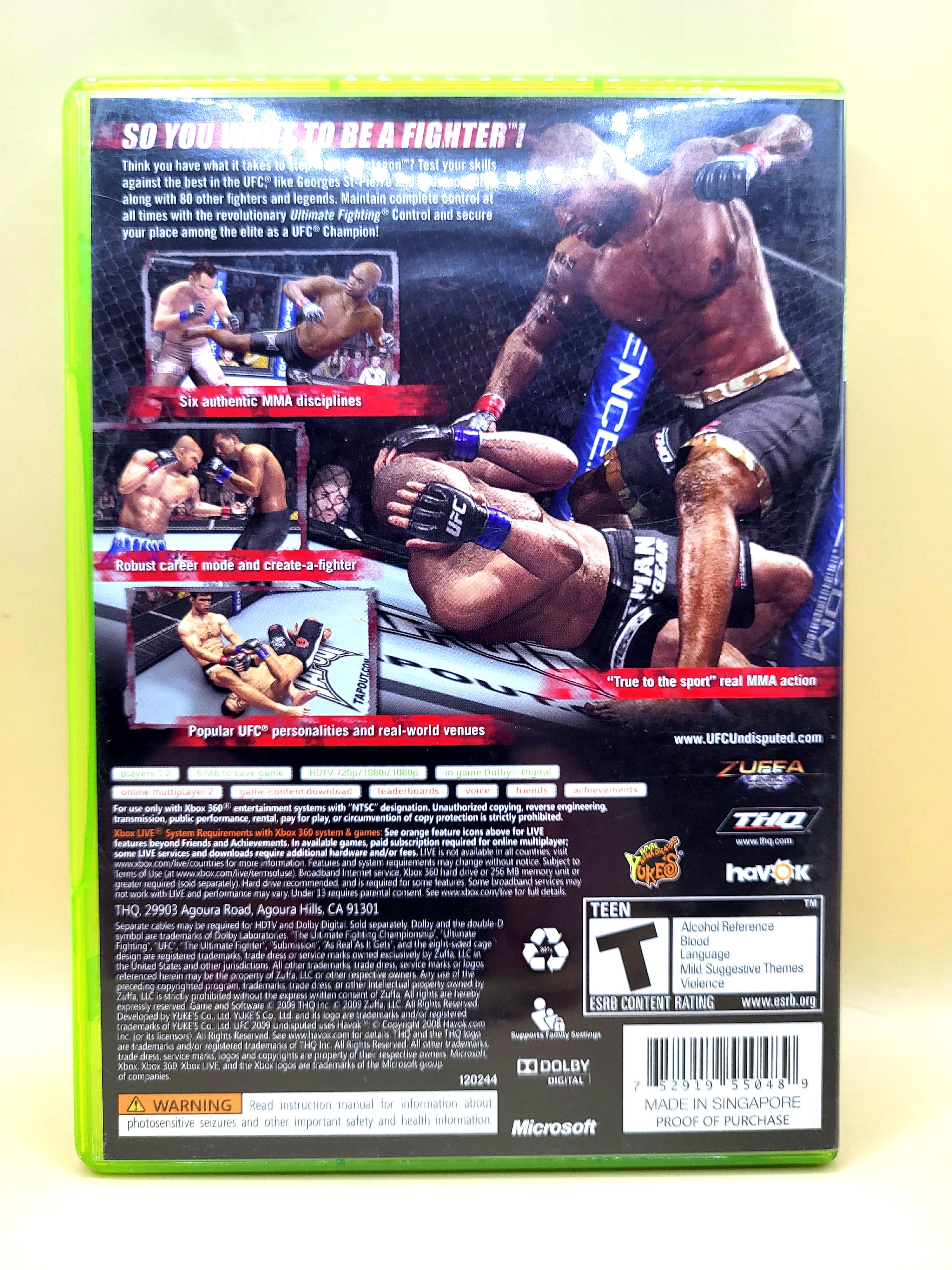 UFC Undisputed 2009 Xbox 360 Achterkant